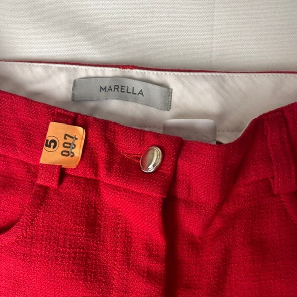 Marella Red Frayed Hem Cropped Pants Italy Chic Stretch Straight Leg 8 Italian - Picture 2 of 11